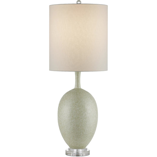 Verdure Table Lamp by Currey and Company in green, off-white, clear, satin nickel. Made from porcelain, optic crystal in a modern style.