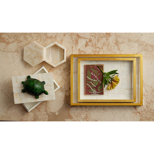 Arco Onyx Hexagon Box by Currey and Company in natural. Made from onyx in a modern style.