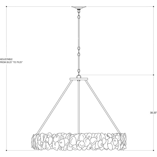 Oyster Circle Chandelier by Currey and Company in textured bronze, natural. Made from wrought iron, oyster shell in a coastal style.