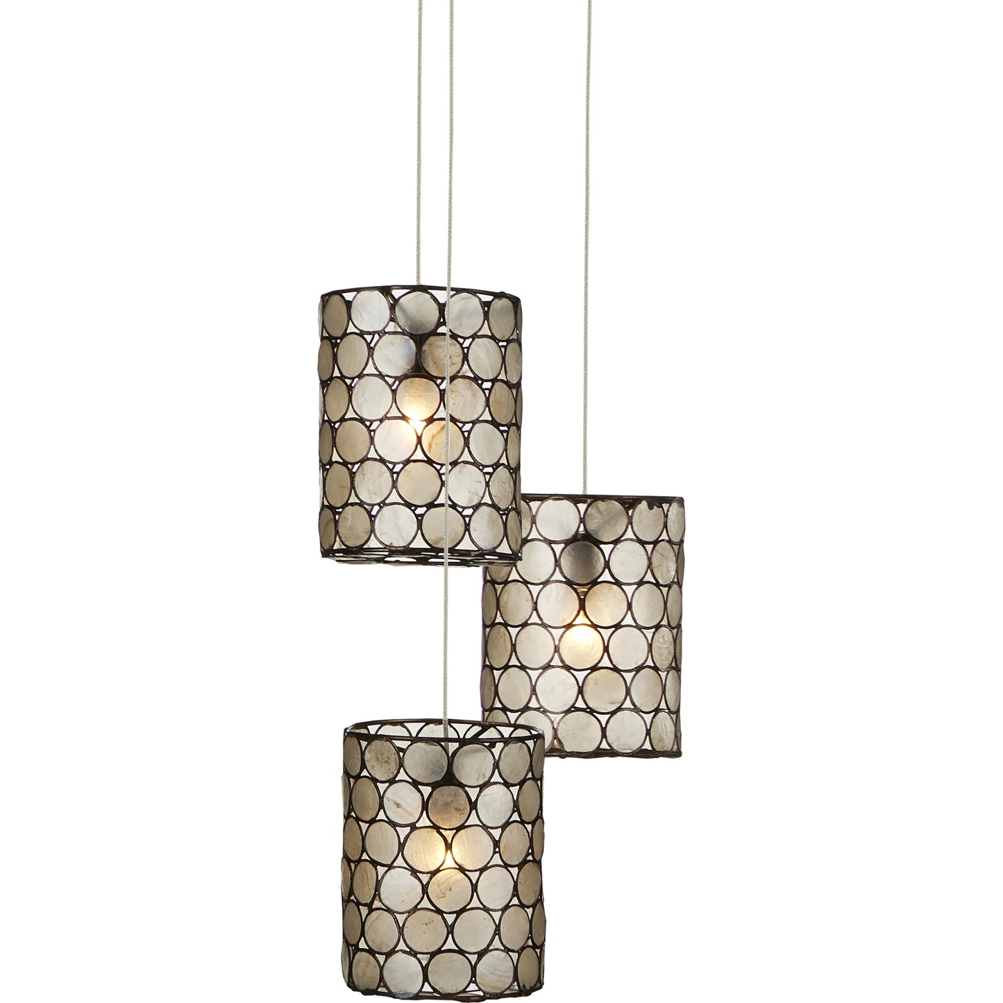 002 SI-1924129 | Primary Silo | Regatta 3-Light Multi-Drop Pendant by Currey and Company in cupertino, silver. Made from cupertino, iron, capiz shell in a modern style.
