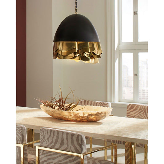 Ruffle Chandelier by Phillips Collection in black, gold and brass. Made from metal in a modern style.
