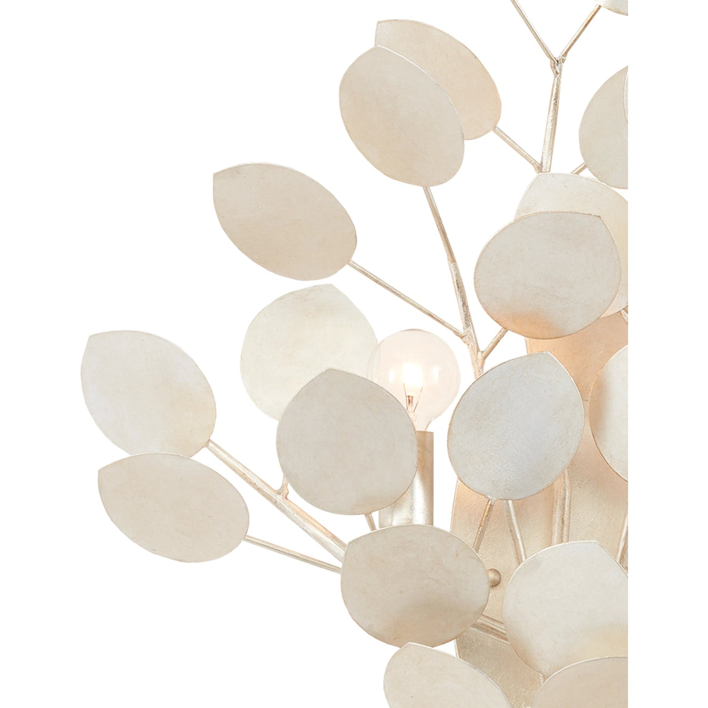 005 SI-1894405 | Additional Silo | Lunaria Wall Sconce by Currey and Company in contemporary silver leaf. Made from wrought iron in a transitional style.