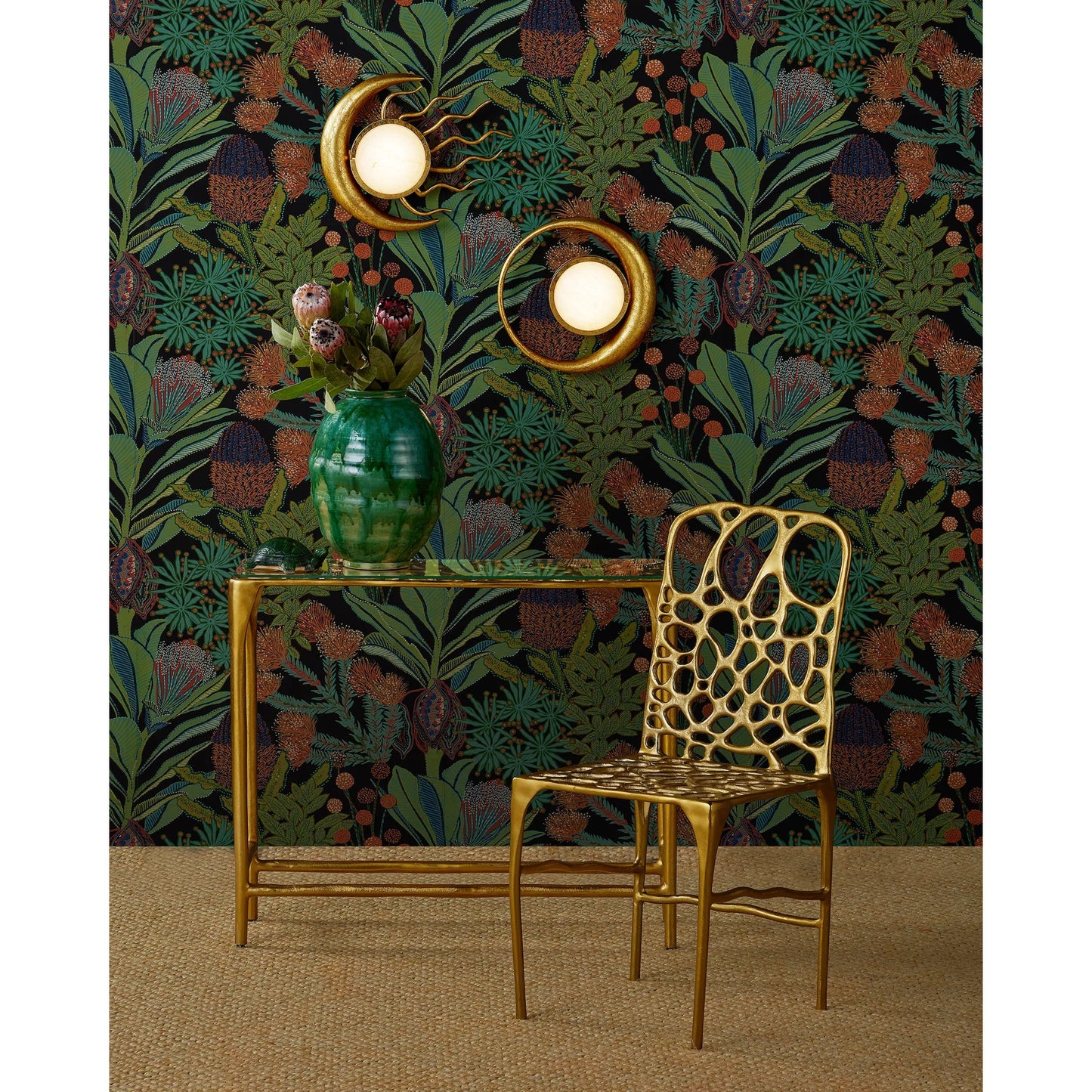 007 SI-2387053 | Lifestyle | Honeycomb Side Chair by Currey and Company in gold. Made from cast aluminum in a modern style.