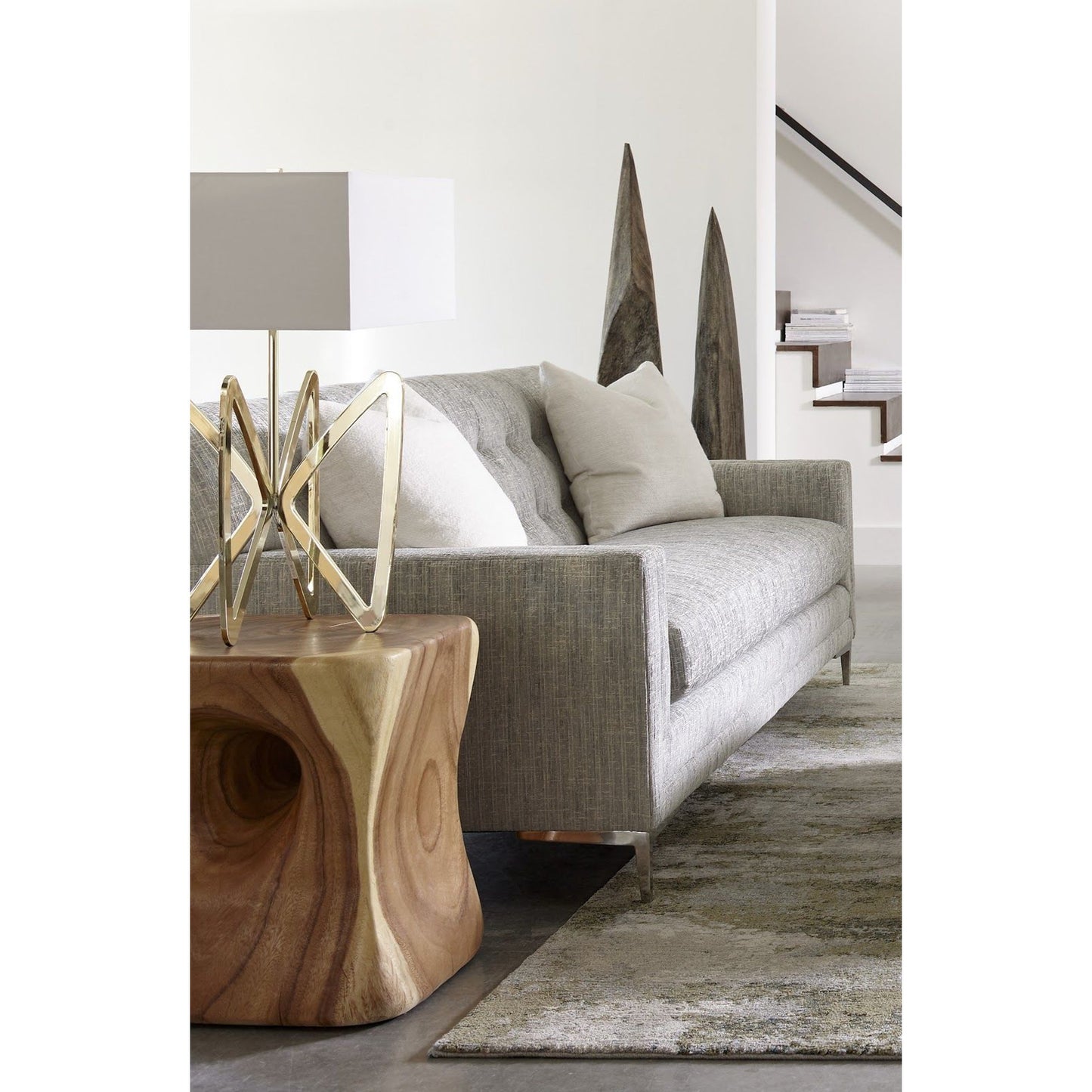 002 SR-820723 | Lifestyle | Peek a Boo Side Table by Phillips Collection in brown. Made from wood in a rustic style.