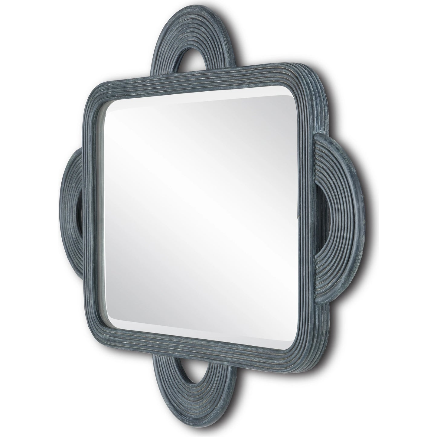 004 SI-1924158 | Additional Silo | Santos Rectangular Mirror by Currey and Company in navy. Made from rattan, mahogany, glass in a modern style.