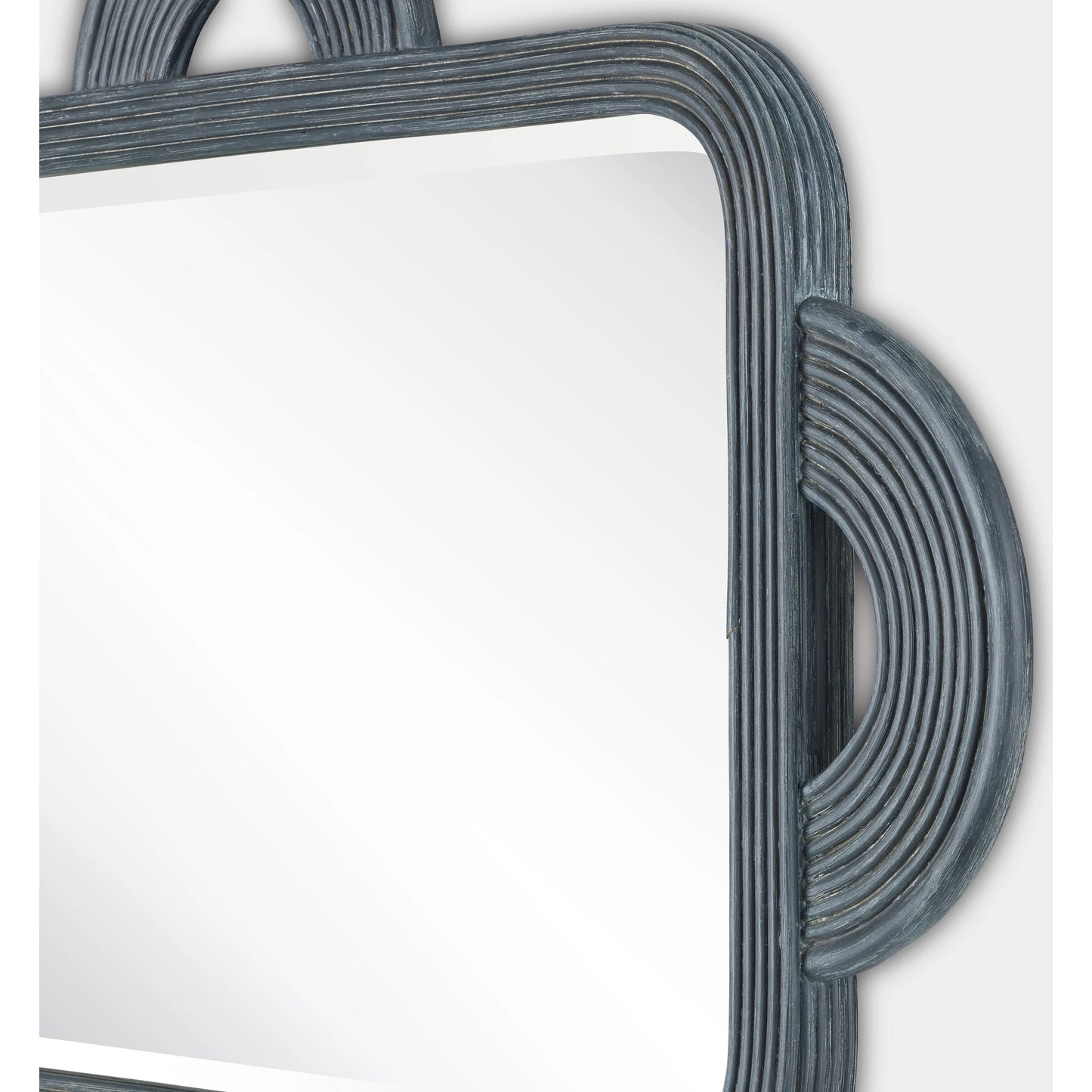 005 SI-1924158 | Additional Silo | Santos Rectangular Mirror by Currey and Company in navy. Made from rattan, mahogany, glass in a modern style.