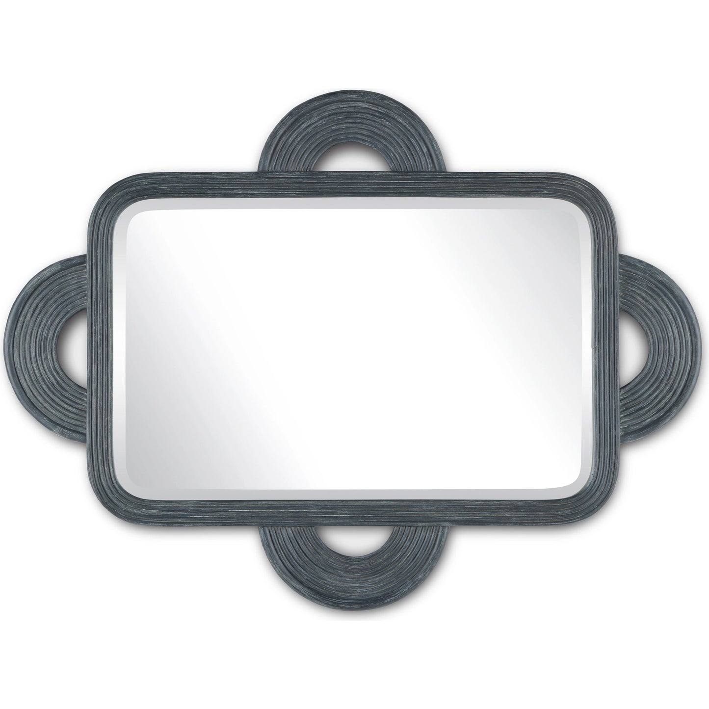 003 SI-1924158 | Additional Silo | Santos Rectangular Mirror by Currey and Company in navy. Made from rattan, mahogany, glass in a modern style.
