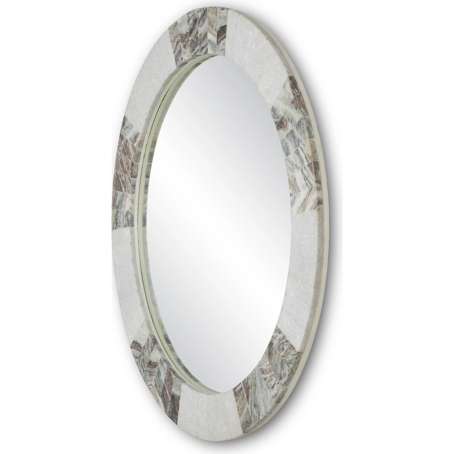 004 SI-1923903 | Additional Silo | Elena Round Mirror by Currey and Company in white, brown, mirror. Made from toronto brown marble, white marble, glass in a modern style.