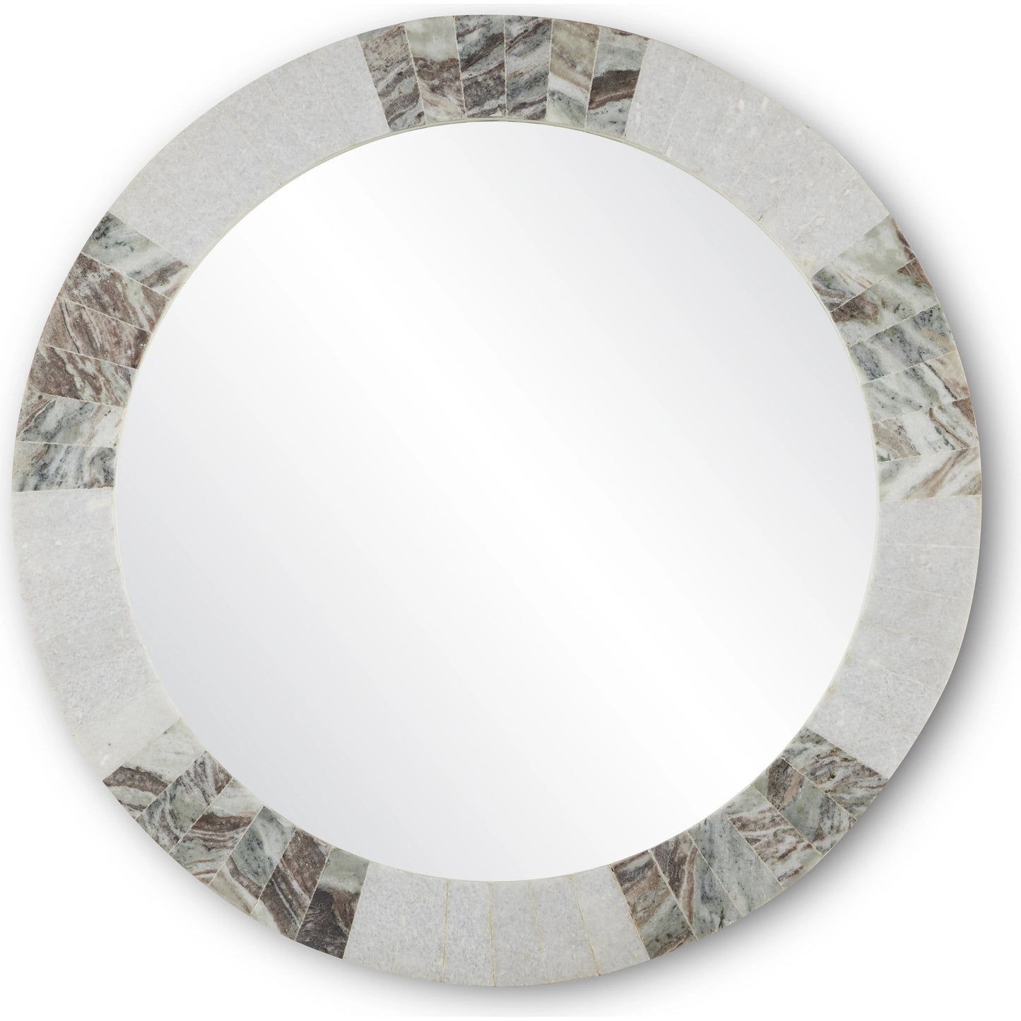 003 SI-1923903 | Additional Silo | Elena Round Mirror by Currey and Company in white, brown, mirror. Made from toronto brown marble, white marble, glass in a modern style.