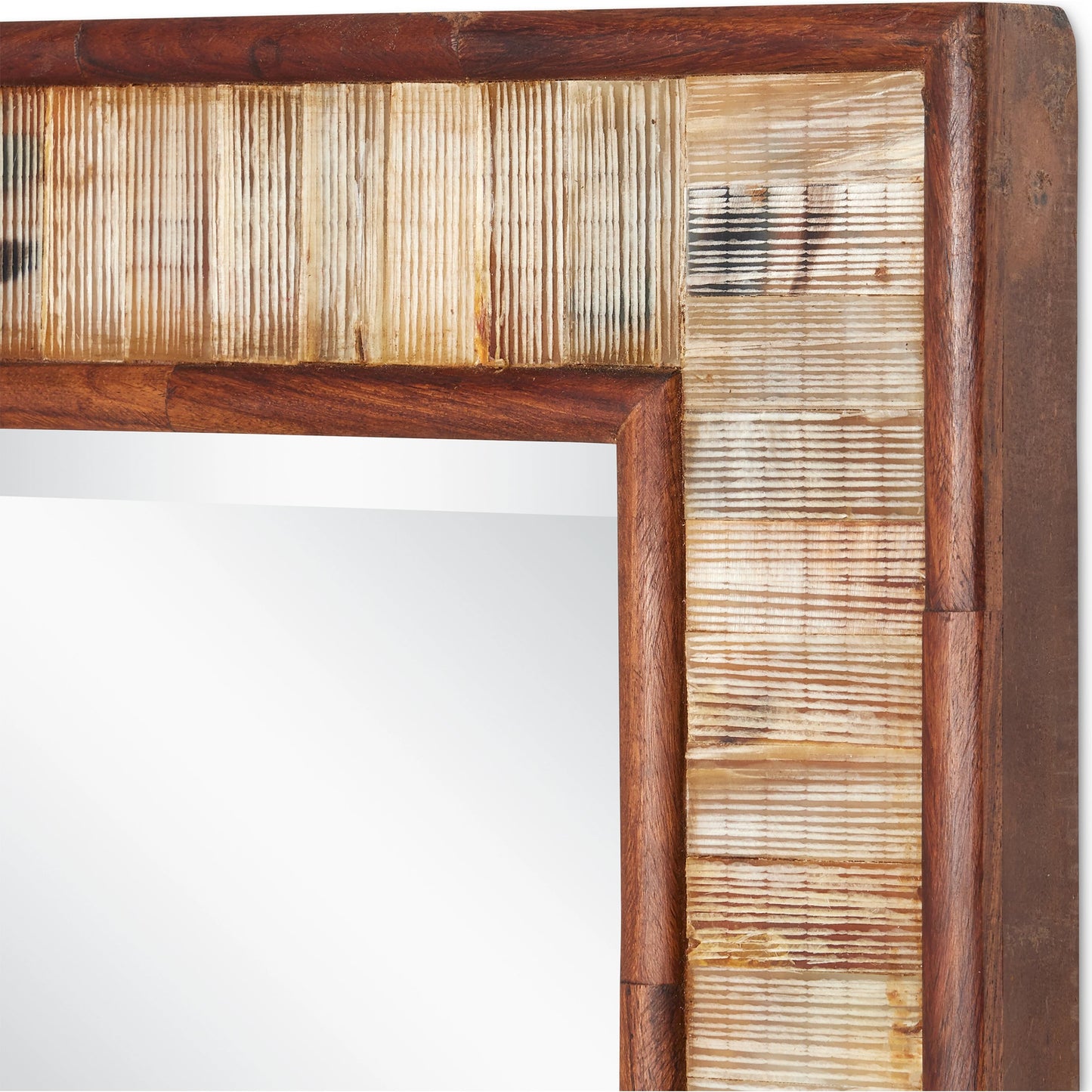 003 SI-2007769 | Closeup | Hyson Large Square Mirror by Currey and Company in chiseled horn, natural, mirror. Made from horn, sheesham wood, engineered wood, glass in a modern style.