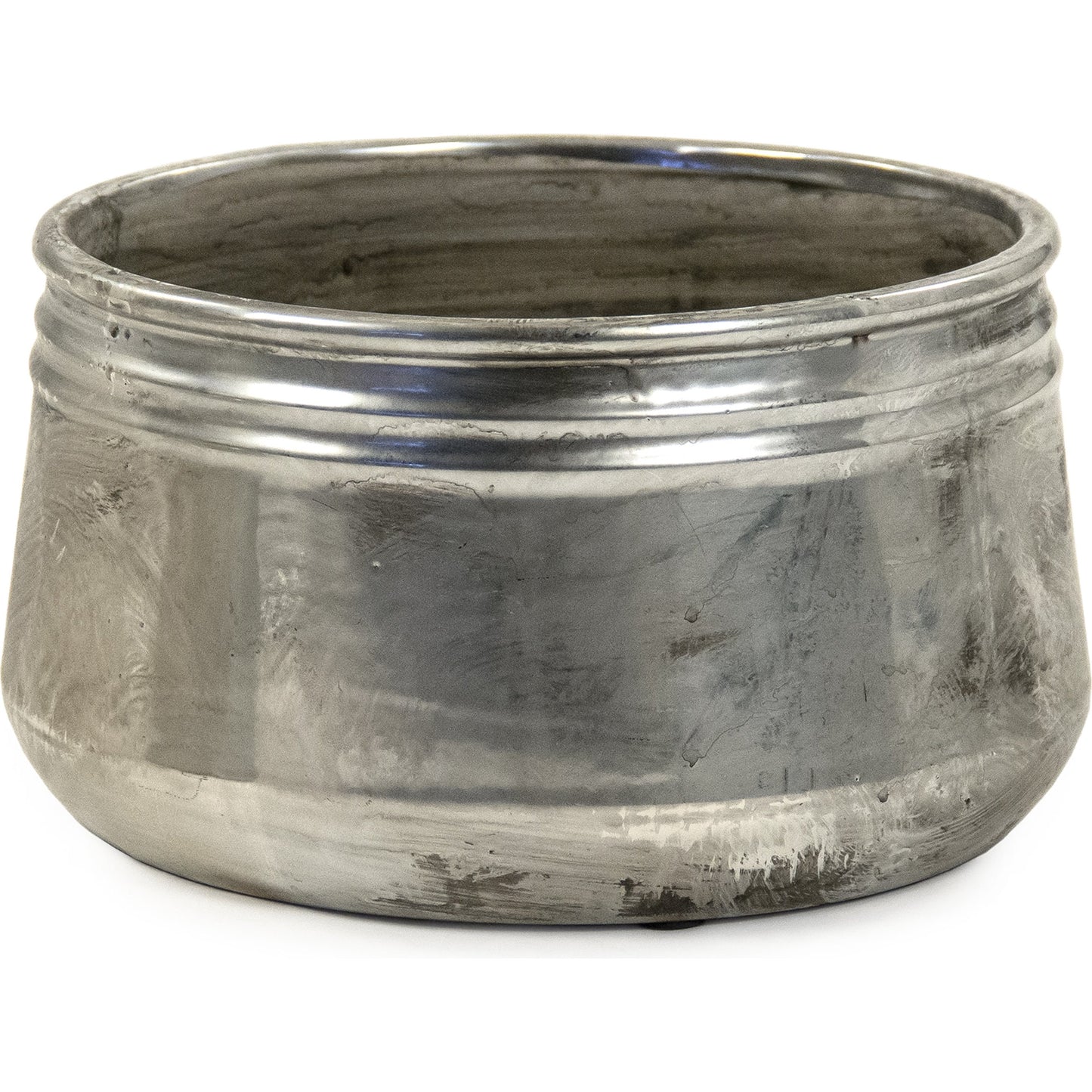 003 SR-900144 | Additional Silo | Distressed Metallic Bowl by Zentique in distressed metallic silver and stoneware. Made from stoneware in a transitional style.