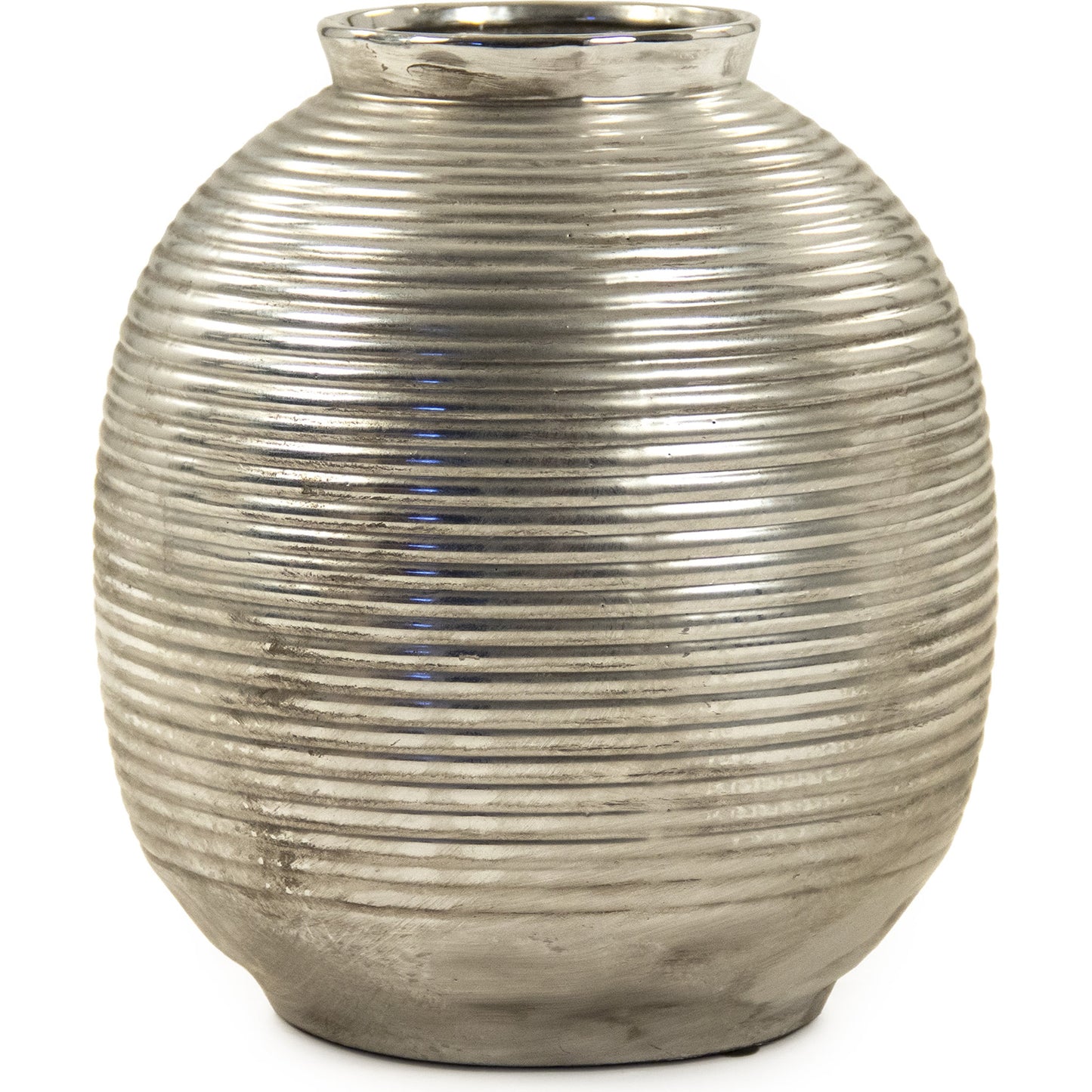 004 SR-900151 | Additional Silo | Distressed Metallic Spherical Vase by Zentique in distressed metallic silver and stoneware. Made from stoneware in a modern style.