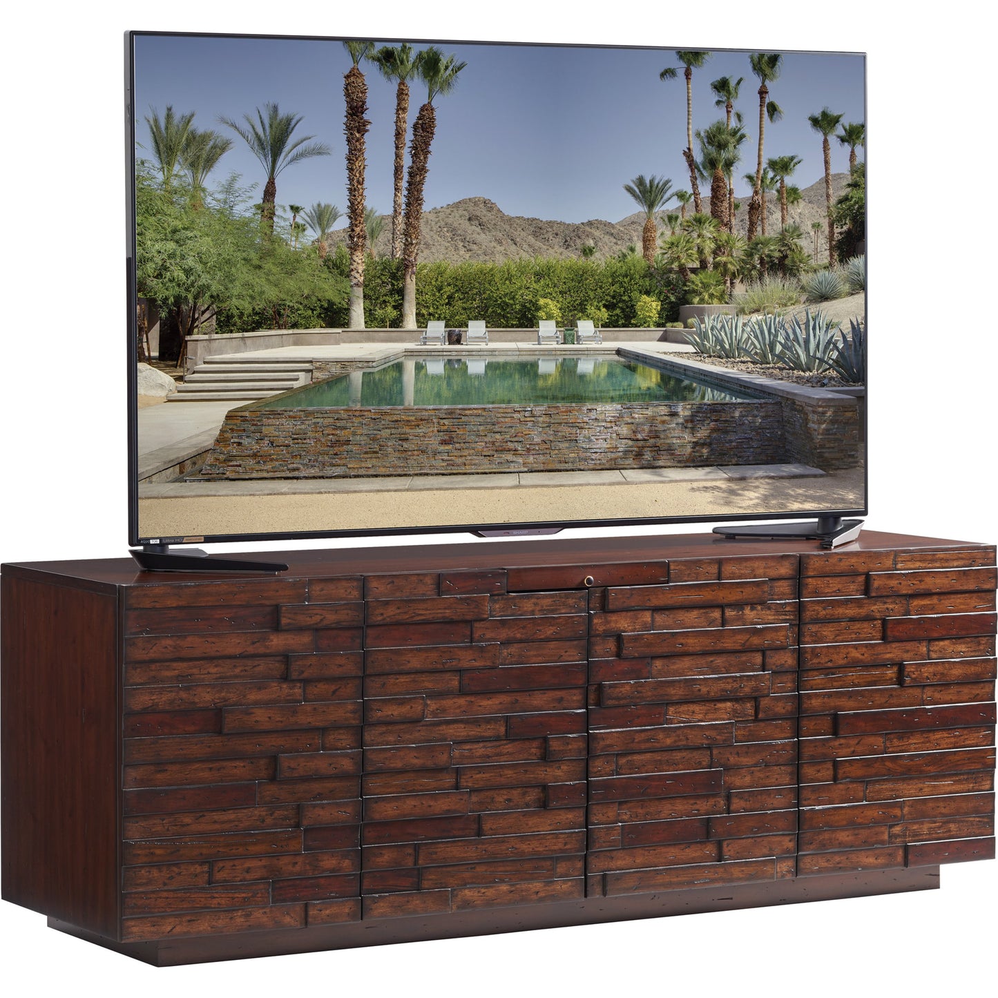 001 SR-835835 | Additional Silo | Criss Cross Media Console by Sligh in multi wood. Made from unique in a modern style.