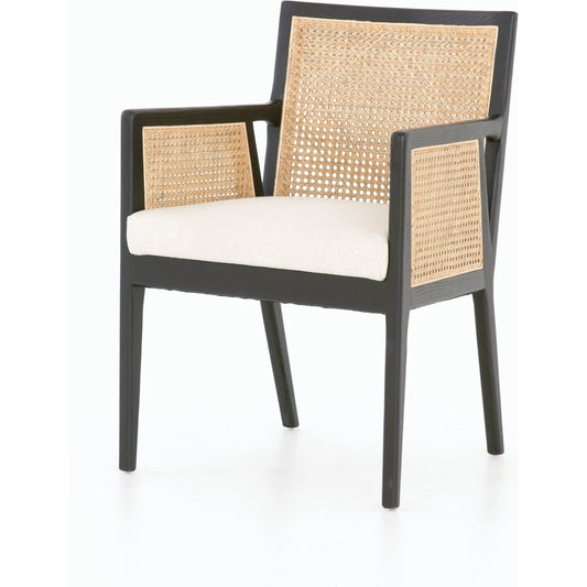 001 SI-1980070 | Primary Silo | Antonia Cane Dining Armchair by Four Hands in light natural cane, brushed ebony, savile flax. Made from 92% polyester, 8% flax, linen, solid nettlewood, cane in a modern style.