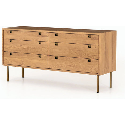 Carlisle 6 Drawer Dresser by Four Hands in natural oak. Made from solid oak, iron in a modern style.