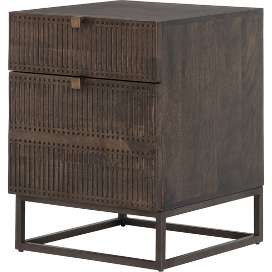 Kelby Filing Cabinet by Four Hands in gunmetal, carved vintage brown, vintage brown. Made from iron, solid mango in a modern style.
