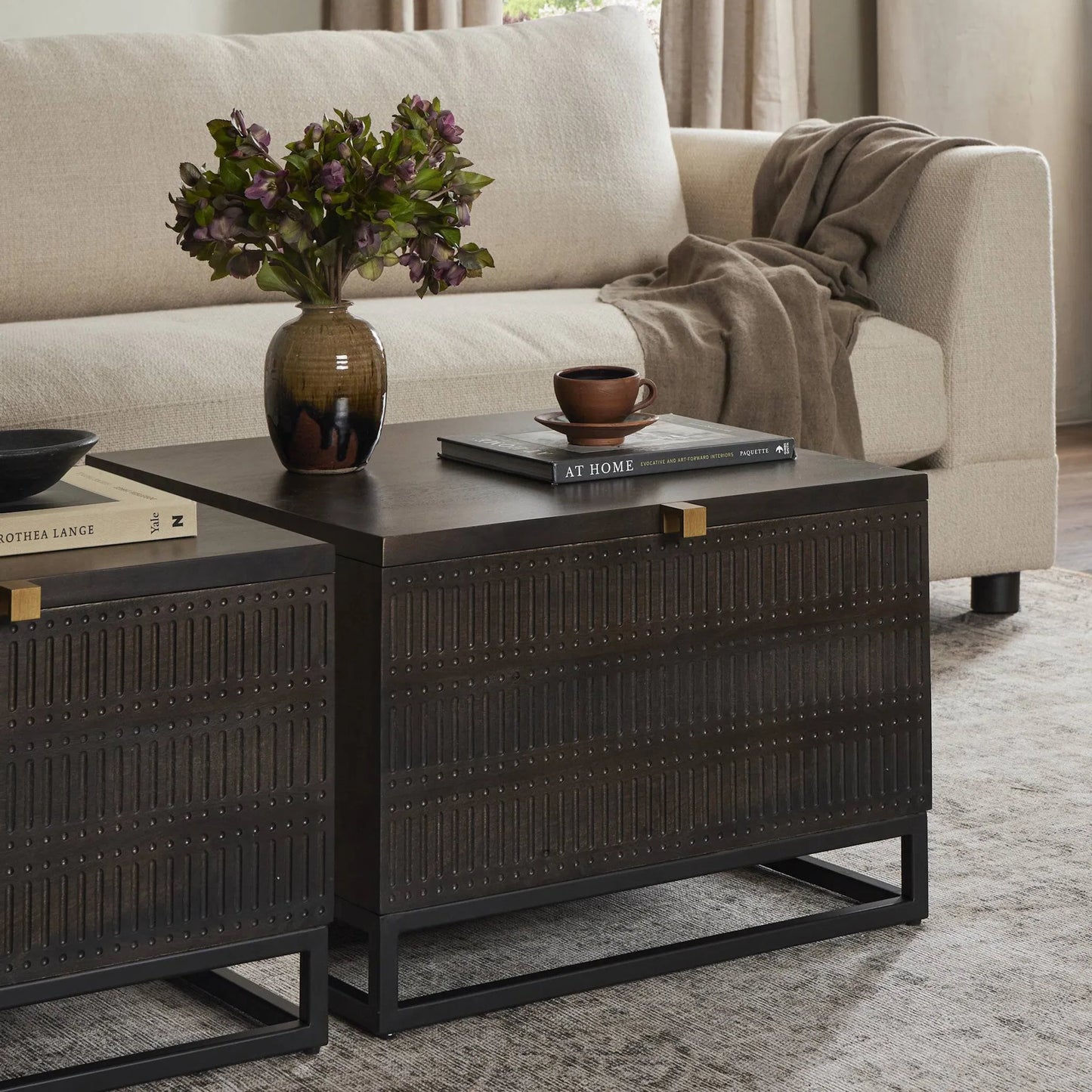 025 SI-1799065 | Lifestyle | Kelby Storage Bunching Table by Four Hands. Made from iron, solid mango in a modern style.