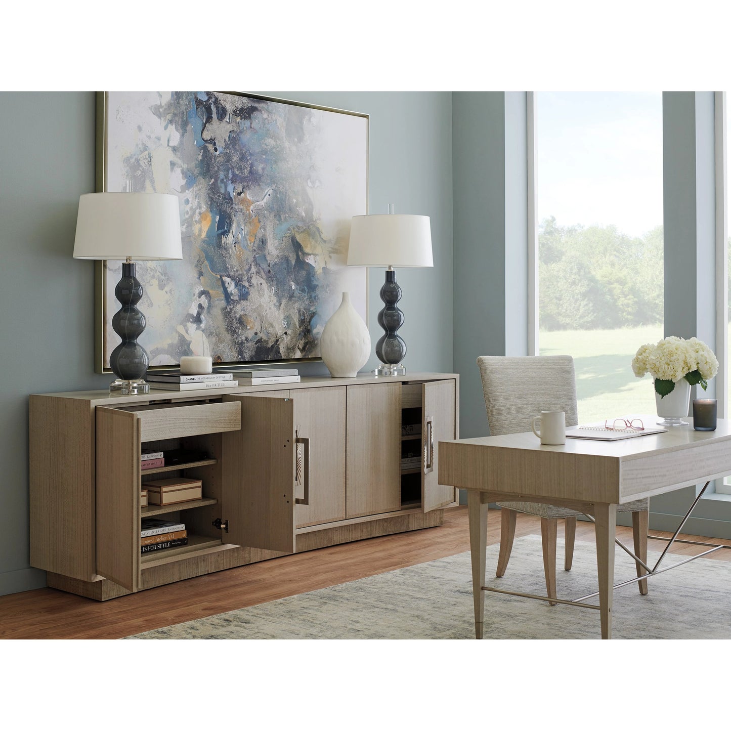 005 SI-1962782 | Lifestyle | Donovan Long Media Console by Sligh in dove gray. Made from unique in a modern style.