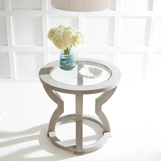 Pantheon Foyer Table by Cyan Design in white pine. Made from pine wood, glass in a transitional style.
