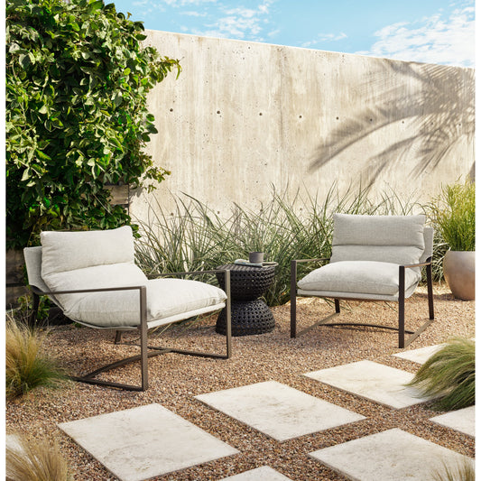 Avon Outdoor Sling Chair by Four Hands. Made from 100% olefin, aluminum, 59% polyurethane foam, 30% polyester fiber, 11% polyester fiber batting in a modern style.