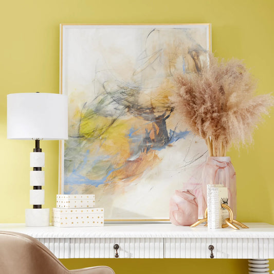 Hydra Table Lamp by Cyan Design in gunmetal. Made from iron, marble with off white linen shade in a modern style.