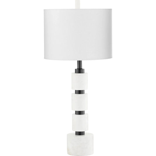 Hydra Table Lamp by Cyan Design in gunmetal. Made from iron, marble with off white linen shade in a modern style.
