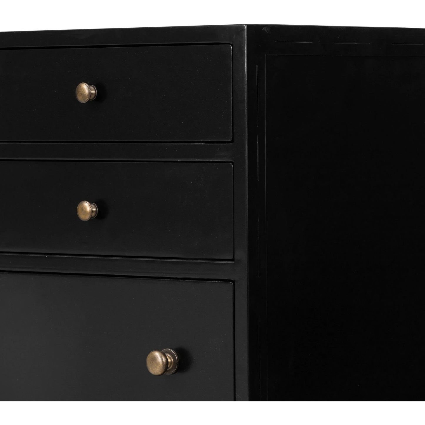 012 SI-1714416 | Closeup | Belmont Tall Dresser by Four Hands in black. Made from iron in a transitional style.