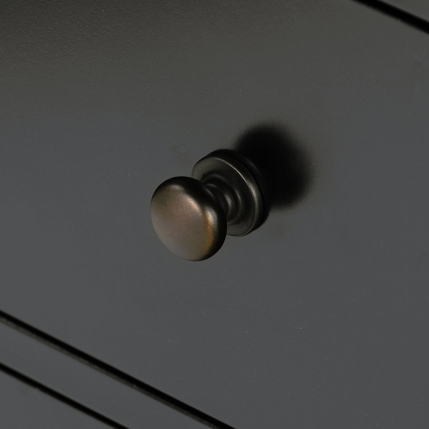 007 SI-2158063 | Closeup | Belmont 2 Drawer Nightstand by Four Hands in black, weathered bronze and black. Made from iron in a modern style.