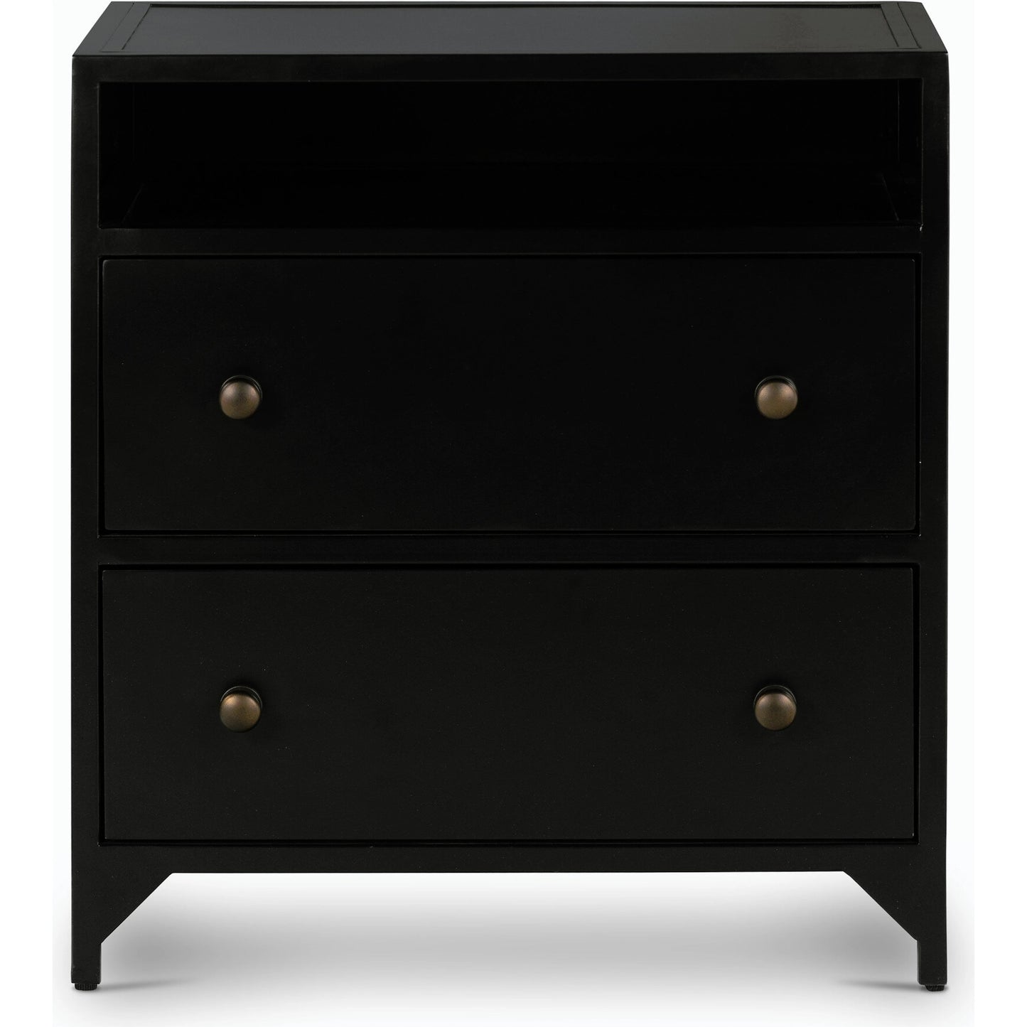 002 SI-2158063 | Additional Silo | Belmont 2 Drawer Nightstand by Four Hands in black, weathered bronze and black. Made from iron in a modern style.