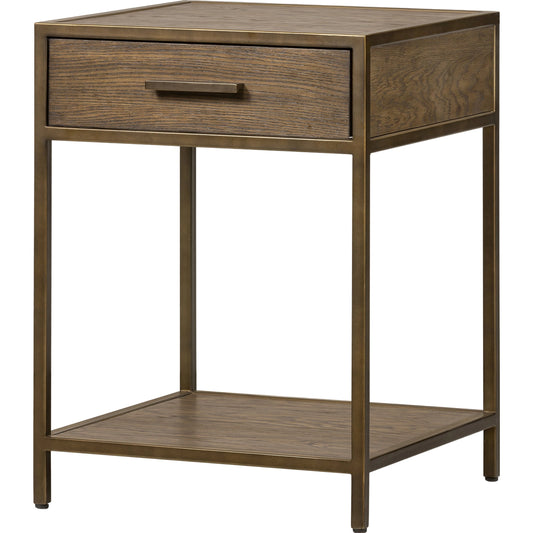 Mason Nightstand by Four Hands in dark hazel. Made from oak veneer, iron in a modern style.