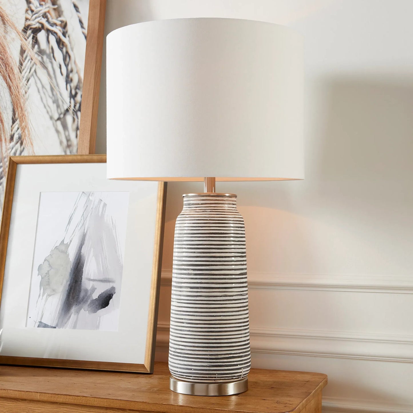 008 SR-745323 | Lifestyle | Bilbao Table Lamp by Cyan Design in satin nickel. Made from iron, ceramic in a modern style.