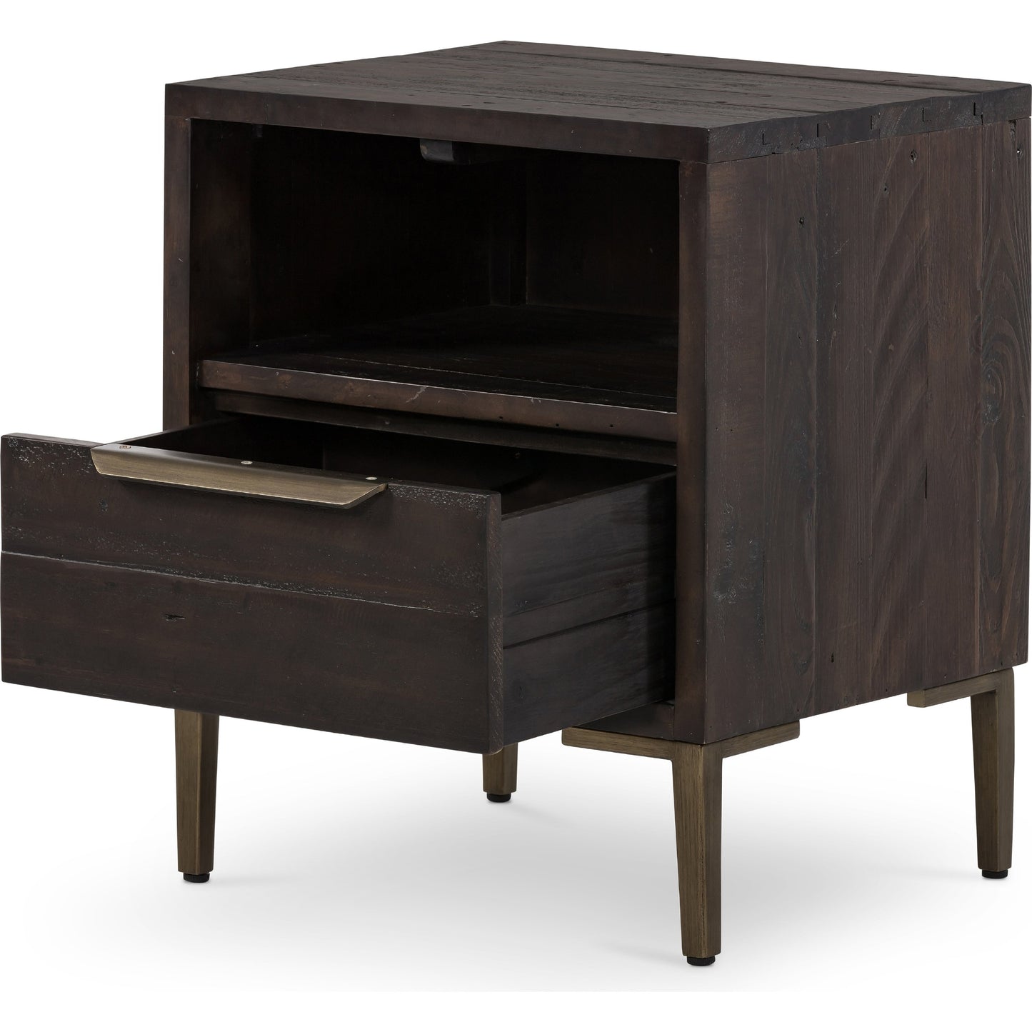 004 SI-1717262 | Additional Silo | Wyeth Nightstand by Four Hands in dark carbon, antique brass. Made from solid reclaimed pine, iron in a modern style.