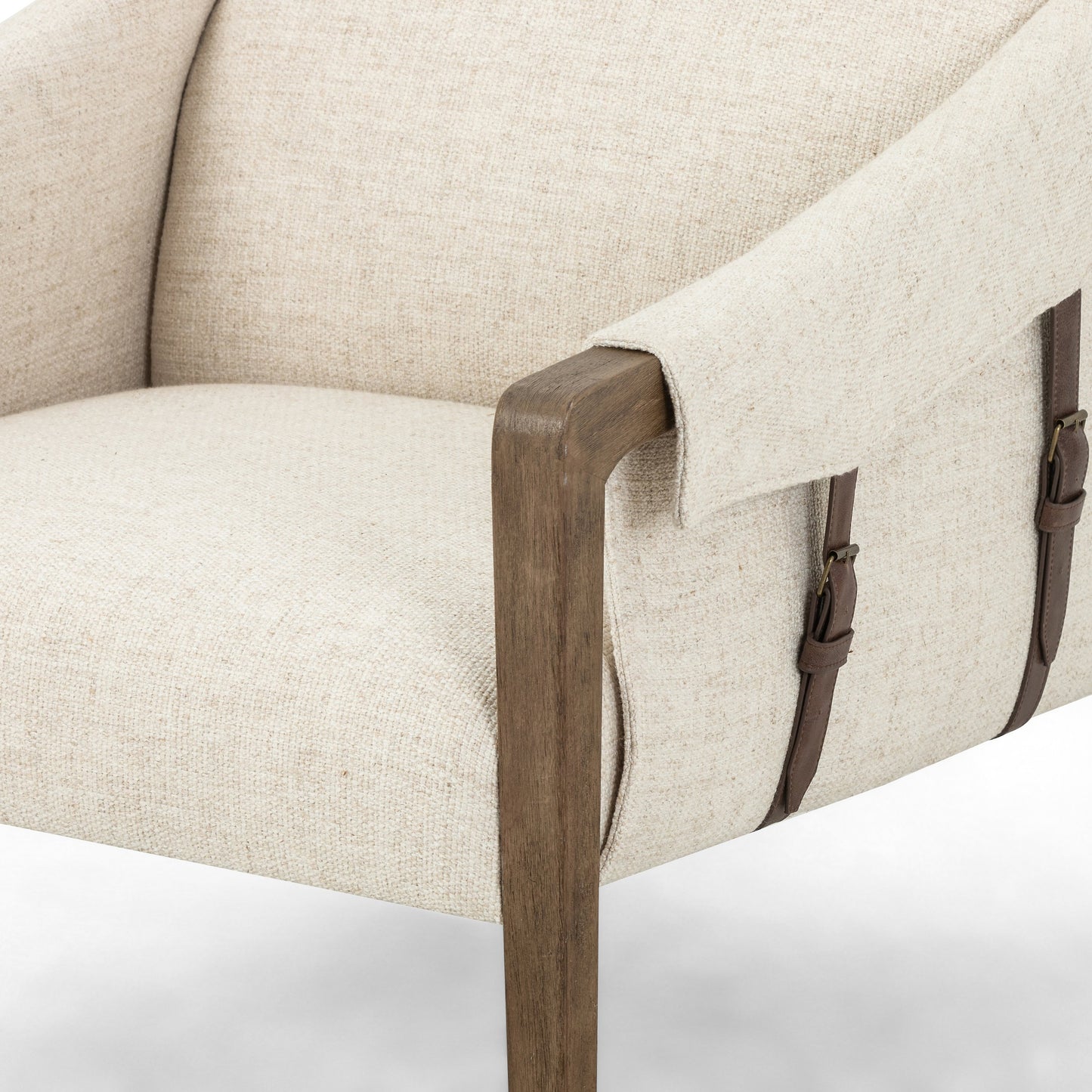 008 SI-1714373 | Additional Silo | Bauer Chair by Four Hands in thames cream and distressed natural. Made from 66% polyester, 19% acrylic, 15% flax, linen, solid parawood, top grain leather in a modern style.