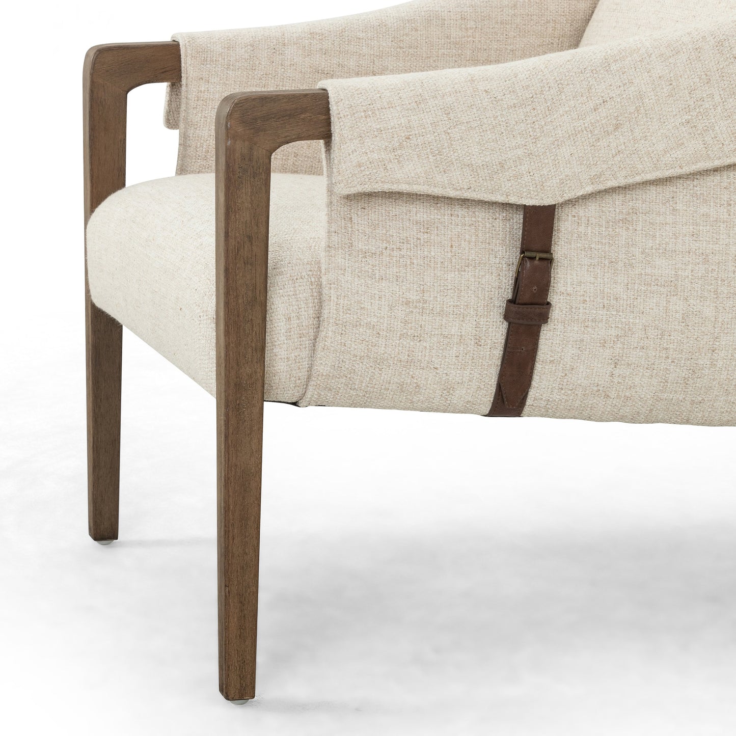 010 SI-1714373 | Additional Silo | Bauer Chair by Four Hands in thames cream and distressed natural. Made from 66% polyester, 19% acrylic, 15% flax, linen, solid parawood, top grain leather in a modern style.