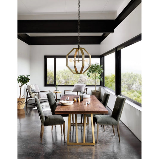 Nate Dining Chair by Four Hands in modern velvet loden, lamont nettlewood, brass nailhead. Made from 100% polyester, solid nettlewood, iron in a unique style.