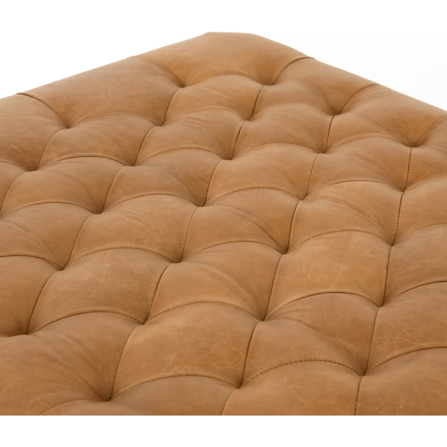 010 S-279368 | Additional Silo | Isle Leather Ottoman by Four Hands in palermo butterscotch and aged bronze. Made from top grain leather, iron, 90% polyurethane foam, 10% fiber in a modern style.
