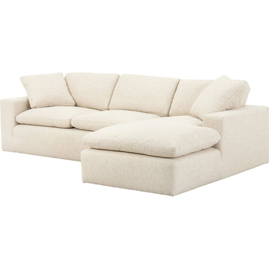 Plume 136" 2-PC Sectional by Four Hands in thames cream. Made from 66% polyester, 19% acrylic, 15% flax, linen, poplar plywood, 60% waterfowl feather, 40% polyester fiber in a modern style.