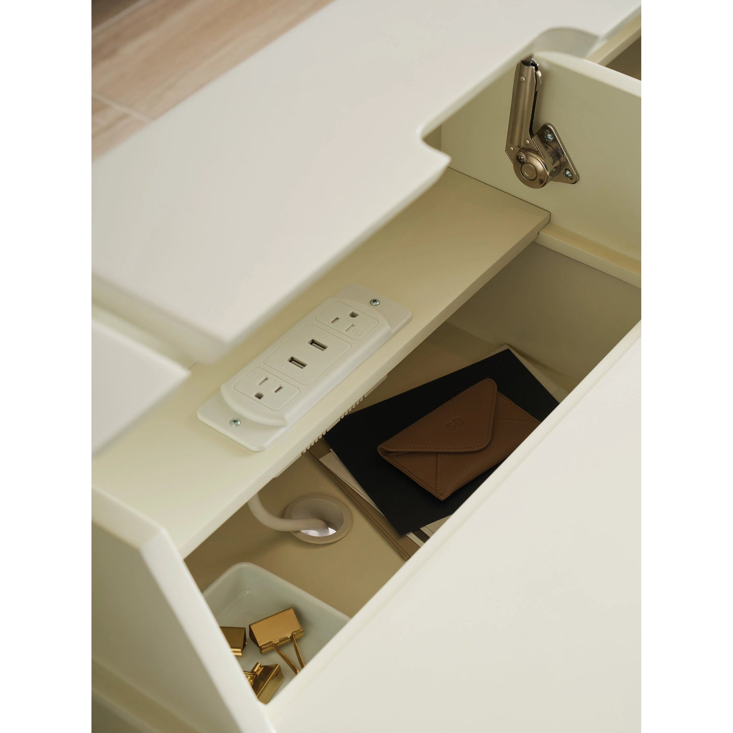006 SI-2013208 | Closeup | Langley Writing Desk by Sligh in ivory. Made from unique in a modern style.