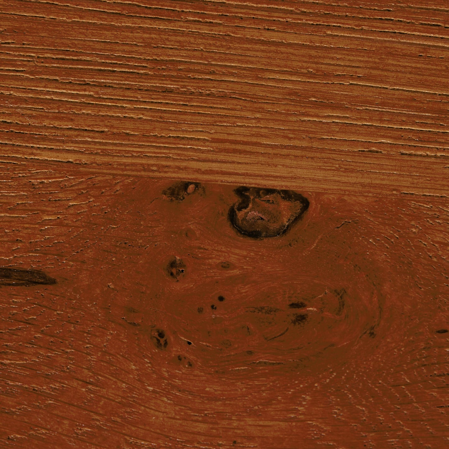 012 SI-1902540 | Closeup | Erie Bar Table by Four Hands in dark smoked oak. Made from solid oak in a rustic style.
