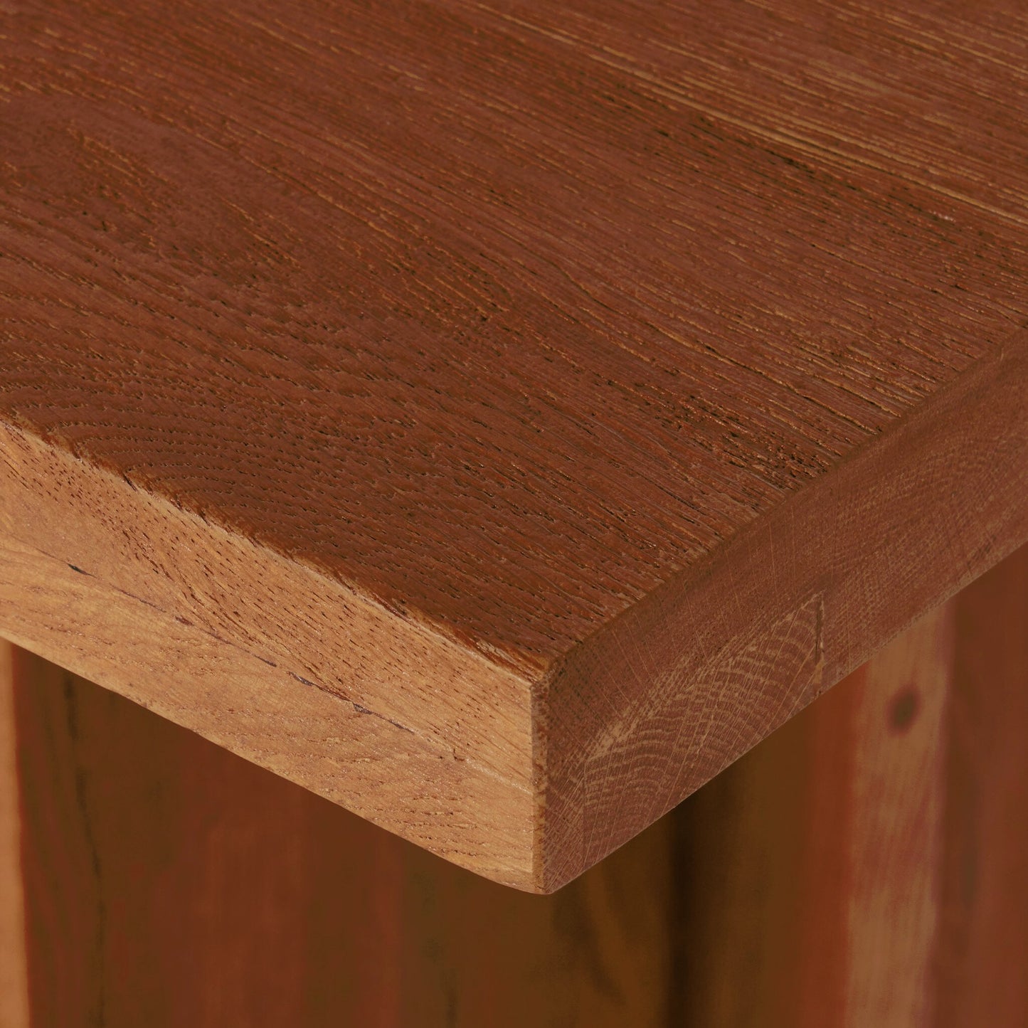 013 SI-1902540 | Closeup | Erie Bar Table by Four Hands in dark smoked oak. Made from solid oak in a rustic style.