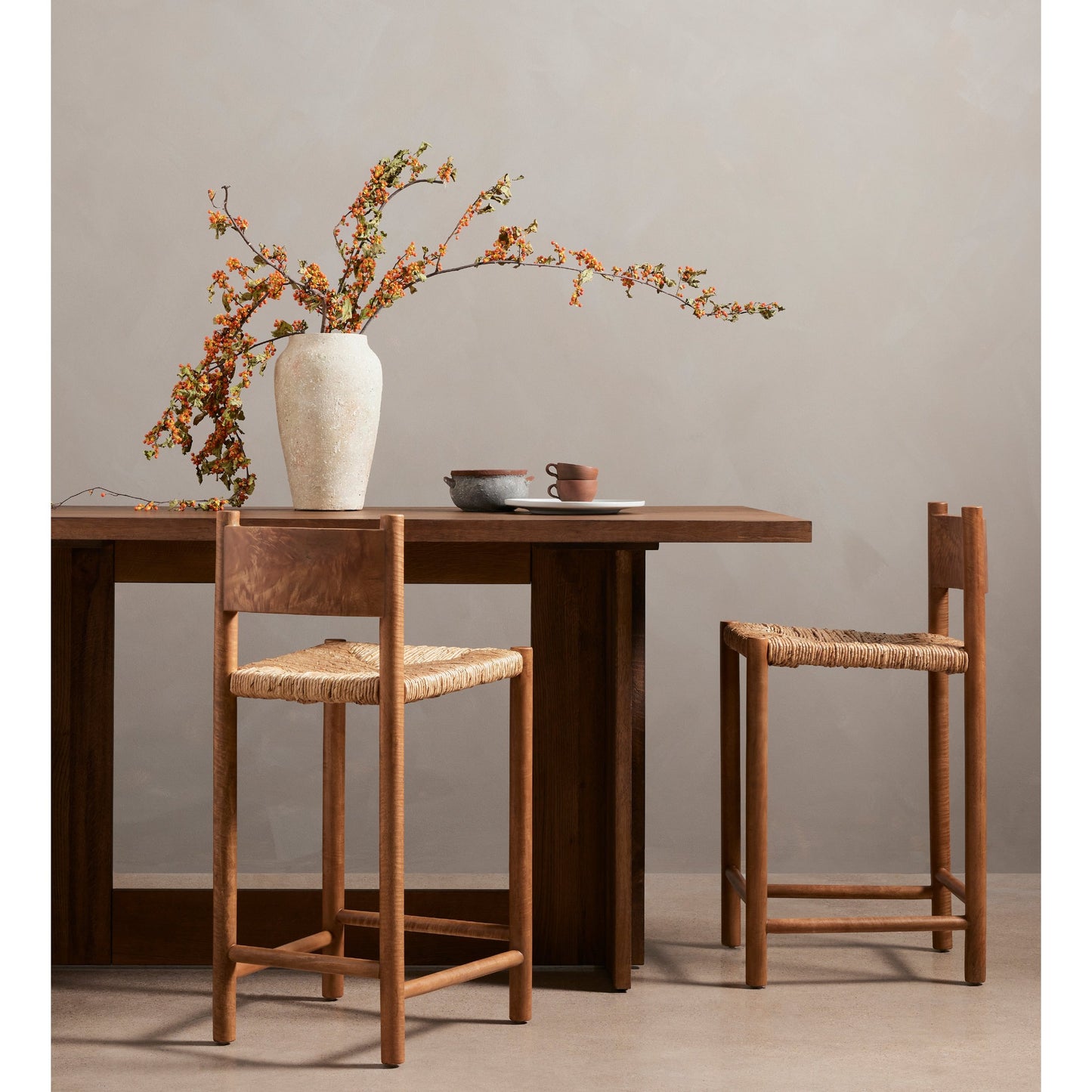 015 SI-1902540 | Lifestyle | Erie Bar Table by Four Hands in dark smoked oak. Made from solid oak in a rustic style.