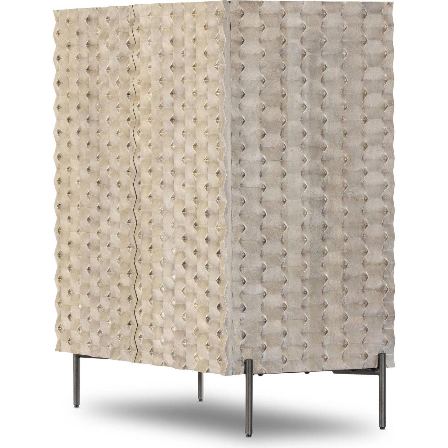 006 SI-2074615 | Additional Silo | Raffael Bar Cabinet by Four Hands in carved stonewash grey. Made from solid mango, iron in a eclectic & global style.