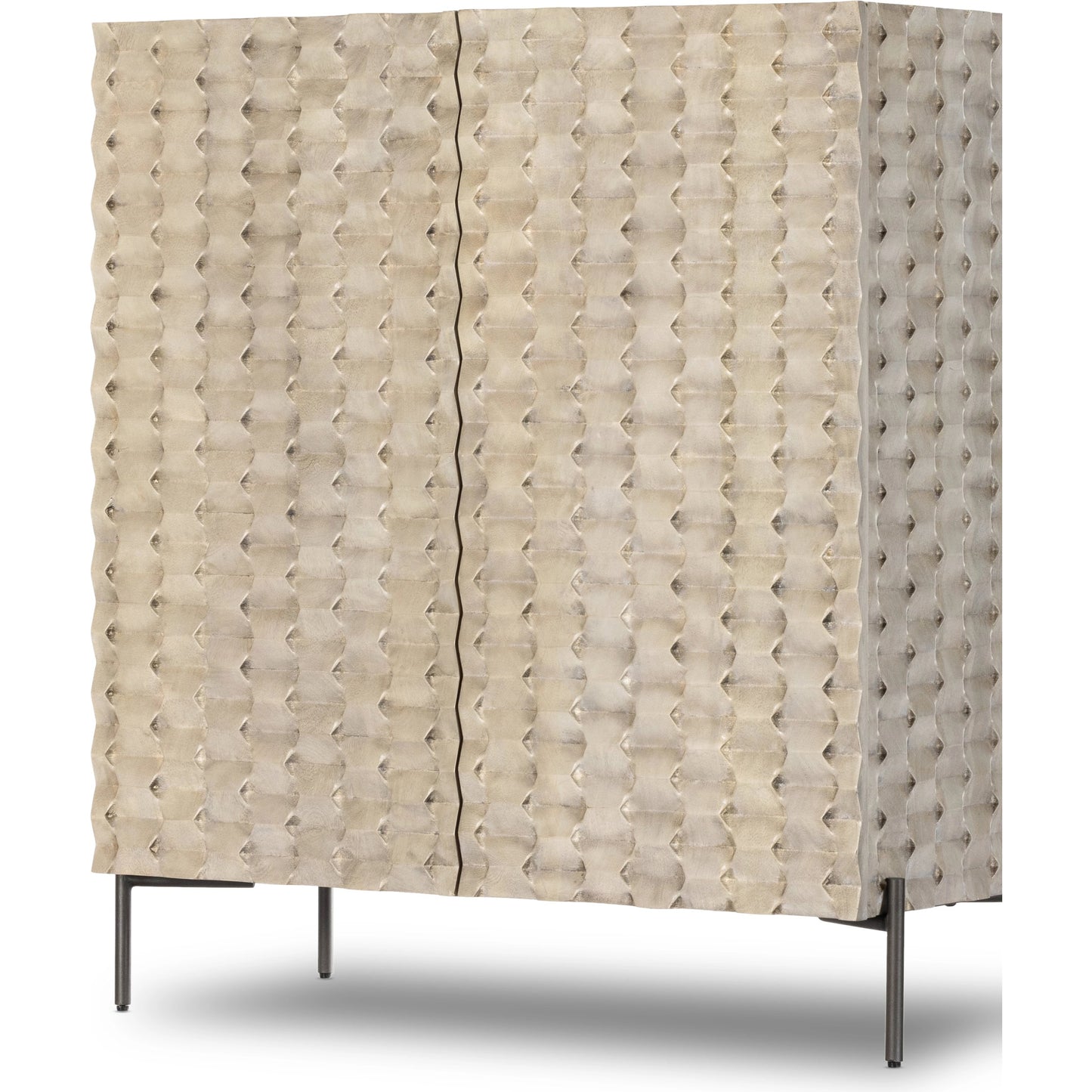 009 SI-2074615 | Additional Silo | Raffael Bar Cabinet by Four Hands in carved stonewash grey. Made from solid mango, iron in a eclectic & global style.