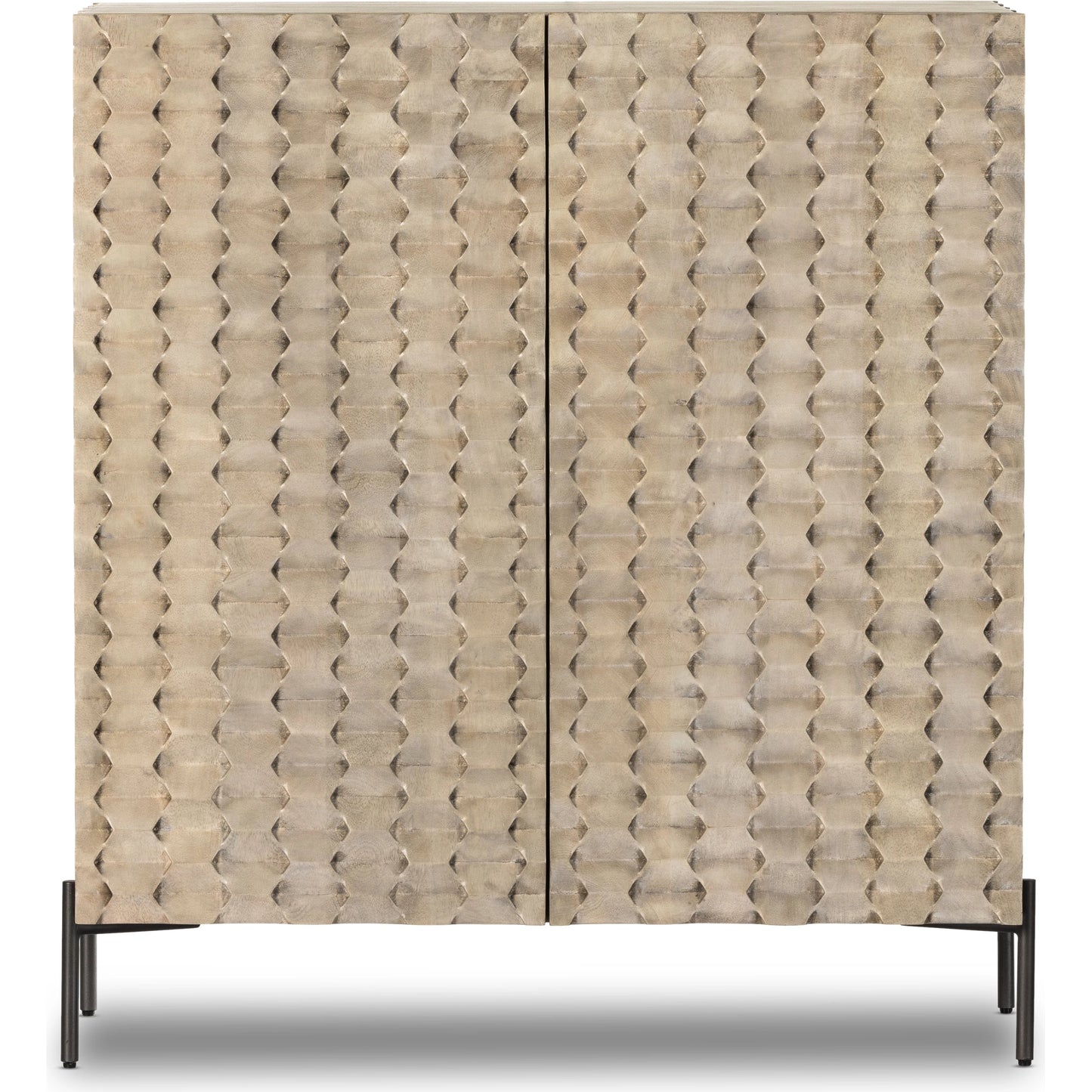 002 SI-2074615 | Additional Silo | Raffael Bar Cabinet by Four Hands in carved stonewash grey. Made from solid mango, iron in a eclectic & global style.