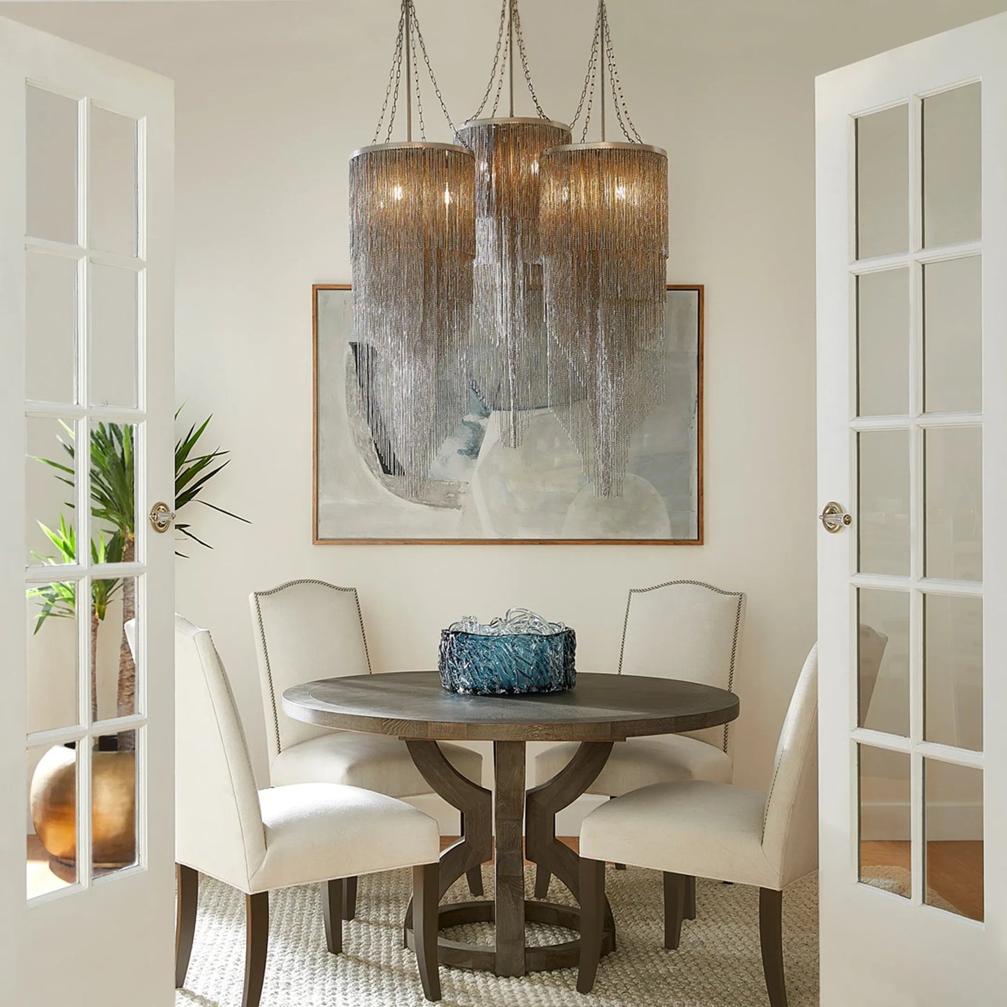 048 SR-778362 | Lifestyle | Divaza Chandelier by Cyan Design in silver. Made from iron in a eclectic & global style.