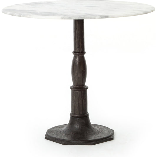 Lucy Bistro Table by Four Hands in carbon wash, white marble. Made from solid marble, iron, engineered hardwood in a traditional style.