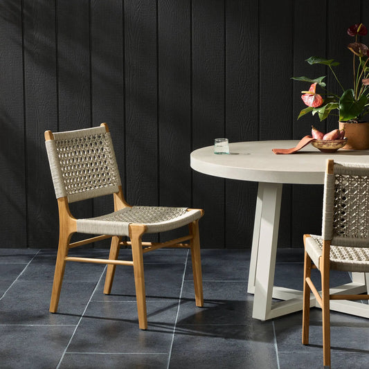 Delmar Outdoor Dining Chair by Four Hands. Made from solid fsc®-certified teak, 100% polypropylene in a cottage & farmhouse style.