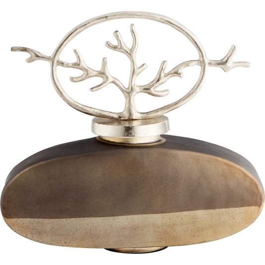 Round Viewleaf Sculpture by Cyan Design in black onyx, nickel. Made from aluminum, glass in a eclectic & global style.