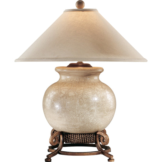 Urn with Stand Lamp by Wildwood in antique crackle glaze, antique gold. Made from ceramic, porcelain in a traditional style.