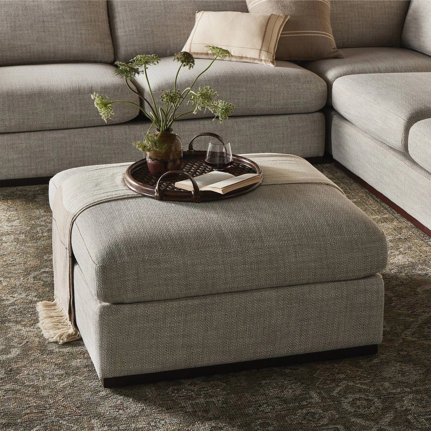 018 SI-2320026 | Lifestyle | Colt Sectional Ottoman by Four Hands in canton dove, aged sienna. Made from 100% polyester, solid rosa morada in a modern style.